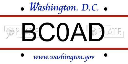 BC0AD District Of Columbia License Plate