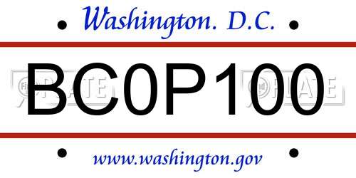 BC0P100 District Of Columbia License Plate