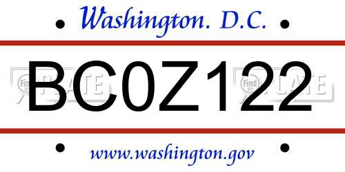 BC0Z122 District Of Columbia License Plate