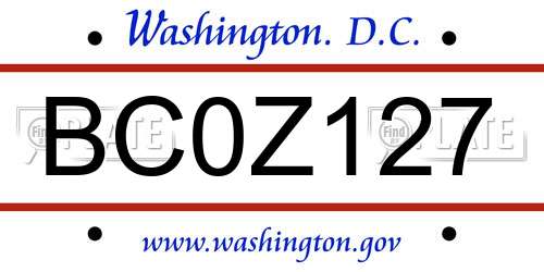 BC0Z127 District Of Columbia License Plate