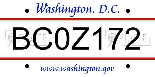 BC0Z172 District Of Columbia License Plate