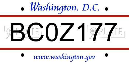 BC0Z177 District Of Columbia License Plate