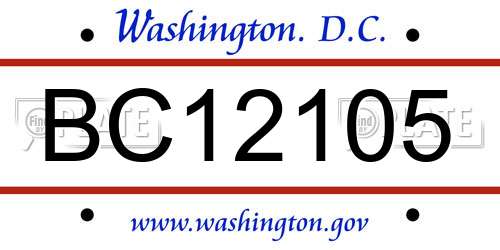 BC12105 District Of Columbia License Plate