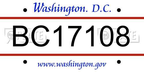 BC17108 District Of Columbia License Plate