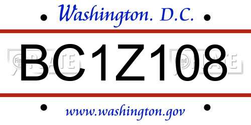 BC1Z108 District Of Columbia License Plate