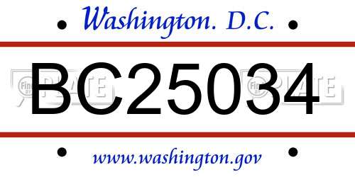 BC25034 District Of Columbia License Plate