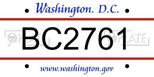 BC2761 District Of Columbia License Plate