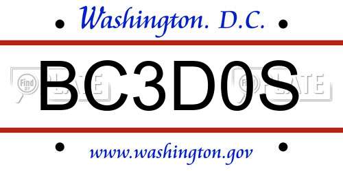 BC3D0S District Of Columbia License Plate