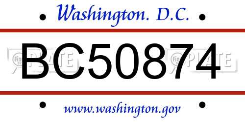 BC50874 District Of Columbia License Plate