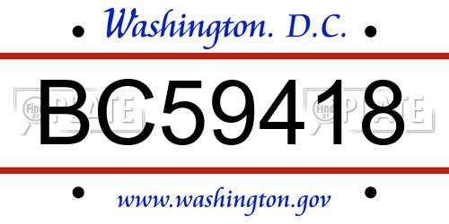 BC59418 District Of Columbia License Plate