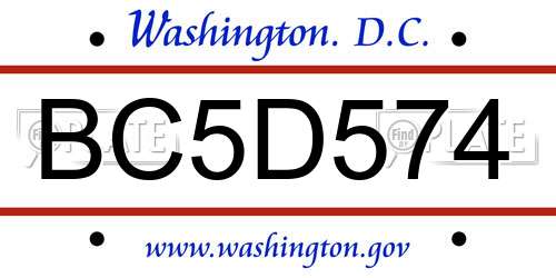 BC5D574 District Of Columbia License Plate