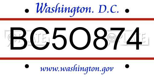 BC5O874 District Of Columbia License Plate