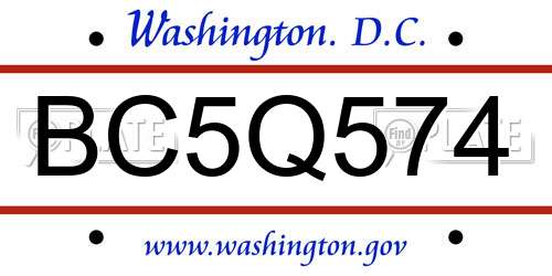 BC5Q574 District Of Columbia License Plate