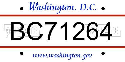 BC71264 District Of Columbia License Plate