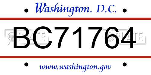 BC71764 District Of Columbia License Plate