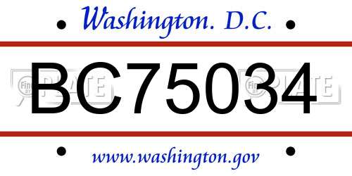 BC75034 District Of Columbia License Plate