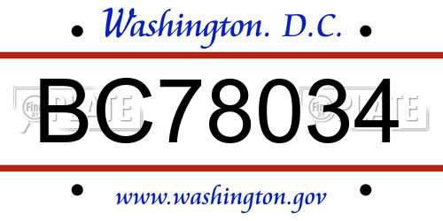 BC78034 District Of Columbia License Plate