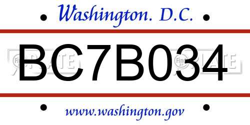 BC7B034 District Of Columbia License Plate