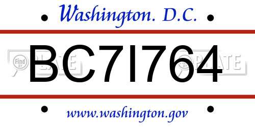BC7I764 District Of Columbia License Plate