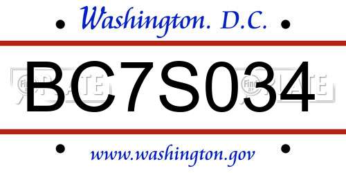 BC7S034 District Of Columbia License Plate