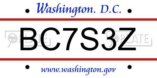 BC7S3Z District Of Columbia License Plate