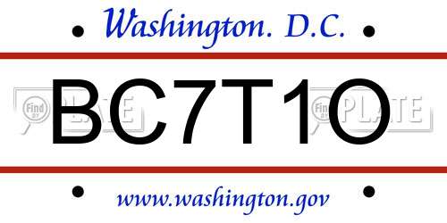 BC7T1O District Of Columbia License Plate