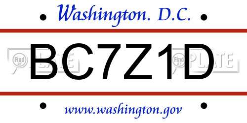 BC7Z1D District Of Columbia License Plate