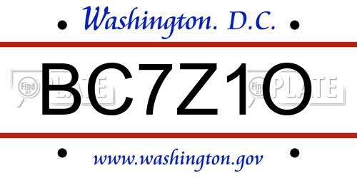 BC7Z1O District Of Columbia License Plate