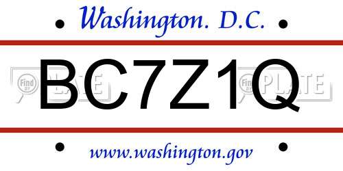 BC7Z1Q District Of Columbia License Plate