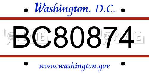 BC80874 District Of Columbia License Plate