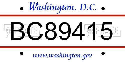 BC89415 District Of Columbia License Plate