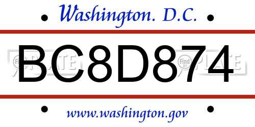 BC8D874 District Of Columbia License Plate
