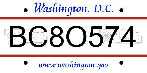 BC8O574 District Of Columbia License Plate