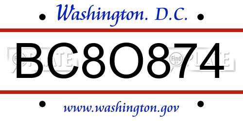 BC8O874 District Of Columbia License Plate