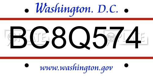 BC8Q574 District Of Columbia License Plate