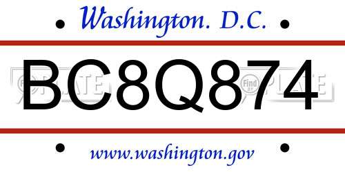 BC8Q874 District Of Columbia License Plate