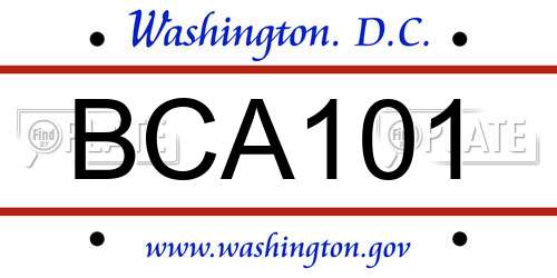 BCA101 District Of Columbia License Plate