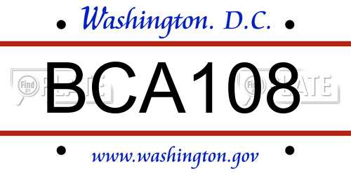 BCA108 District Of Columbia License Plate
