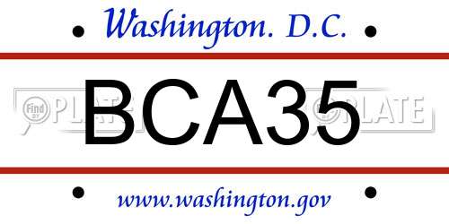 BCA35 District Of Columbia License Plate