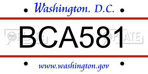 BCA581 District Of Columbia License Plate