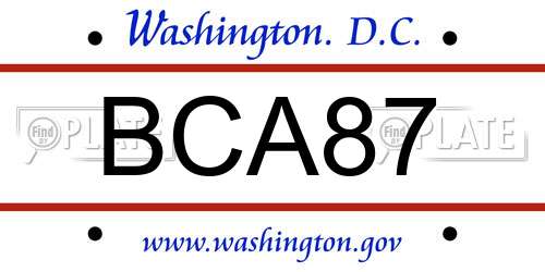 BCA87 District Of Columbia License Plate