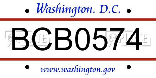 BCB0574 District Of Columbia License Plate