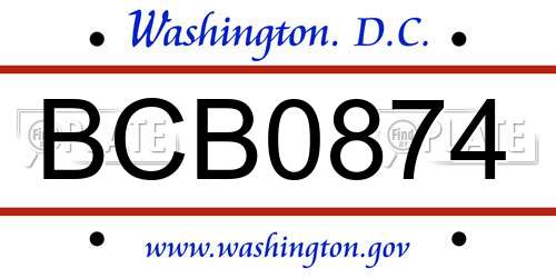 BCB0874 District Of Columbia License Plate