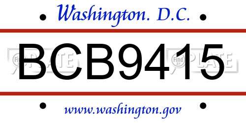 BCB9415 District Of Columbia License Plate
