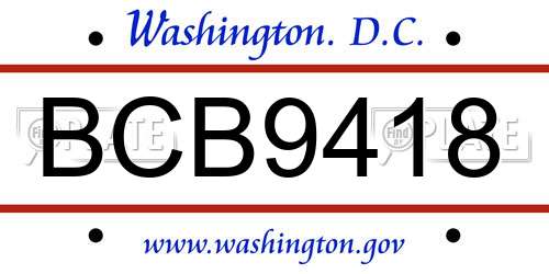 BCB9418 District Of Columbia License Plate