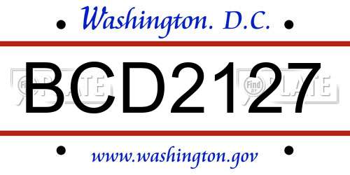 BCD2127 District Of Columbia License Plate