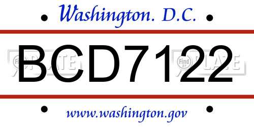 BCD7122 District Of Columbia License Plate