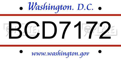 BCD7172 District Of Columbia License Plate