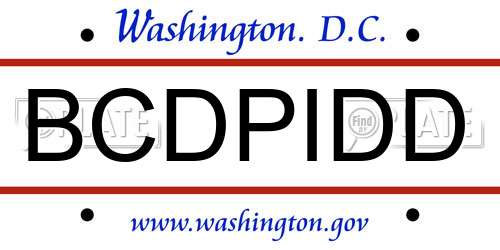 BCDPIDD District Of Columbia License Plate