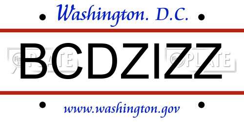 BCDZIZZ District Of Columbia License Plate